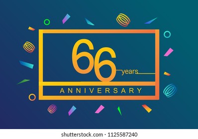 66 years anniversary celebration white square style isolated with colorful confetti background, design for anniversary celebration.
