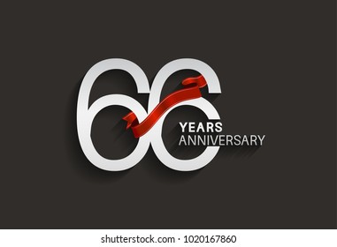 66 years anniversary design with silver color and red ribbon isolated on black background for celebration event