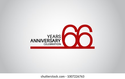 66 years anniversary design with simple line red color isolated on white background for celebration