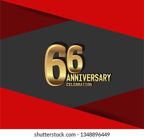 66 years Anniversary gold font with red fold on above and below font