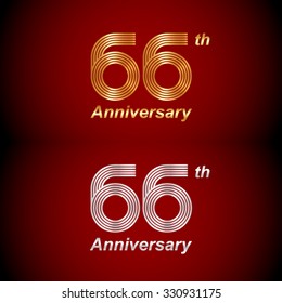 66 years anniversary Gold and Silver Template logo