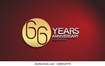 66 years anniversary with golden circle isolated on red background for celebration event
