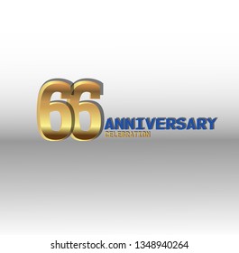 66 years Anniversary golden font with white background. golden number with blue and golden text. Simple design anniversary. Shadow in behind number and text. Elegant simple design