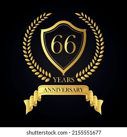66 years anniversary golden laurel wreath, Anniversary label set, Vector set of anniversary golden signs logo, 66 anniversary luxury design template vector