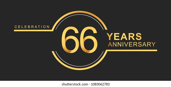 66 years anniversary golden and silver color with circle ring isolated on black background for anniversary celebration event