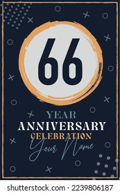 66 years anniversary invitation card. celebration template  modern design elements  dark blue background - vector illustration