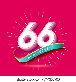 66 years anniversary logo celebration with firework and ribbon
