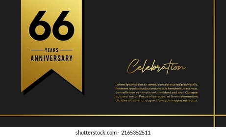 66 years anniversary logo with golden ribbon for booklet, leaflet, magazine, brochure poster, banner, web, invitation or greeting card. Vector illustrations.