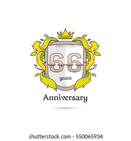 66 Years Anniversary Logo Using Heraldic Theme, Colorful and Isolated on white background