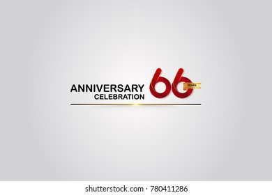 66 Years Anniversary Logotype with Elegant Red Color and Golden Ribbon Isolated on White Background