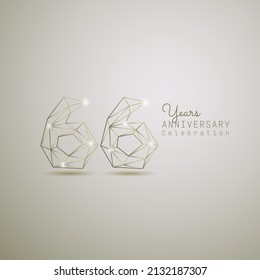 66 years anniversary logotype with gold wireframe low poly style. Vector Template Design Illustration.