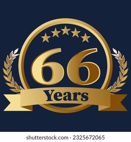 66 Years Anniversary on gold with stars and laurels