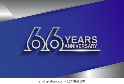 66 years anniversary silver color line style isolated on blue background