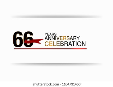 66 years anniversary simple black colored number  design with red ribbon isolated on white background for celebration