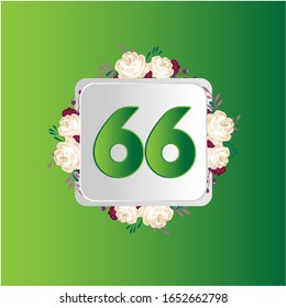 66 Years anniversary. Vector design greeting card with decorative floral for celebration