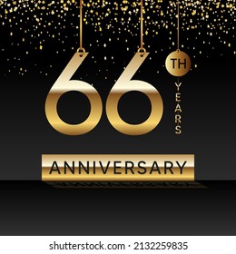 66 años de aniversario, diseño vectorial para la celebración del aniversario con color dorado sobre fondo negro, diseño simple y de lujo. plantilla de vector de logotipo