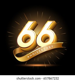 66 years golden anniversary logo celebration with firework and ribbon