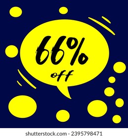 66% yellow discount hall with polka dots on blue background, percentage and promotion