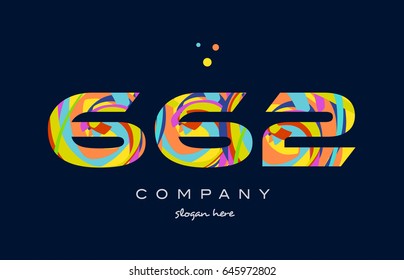 662 number digit numeral logo colored colorful rainbow acrylic modern creative vector icon design template