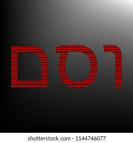 666 by jewish letters. Vector. Striped red and black icon at gradient blackish background. Zebra.