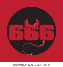 666 with devil horns and tail typography graphic print , Abstract fashion drawing and creative design for t-shirts, mugs, graphic tee, sweatshirt, cases, etc. Illustration in modern style for clothes