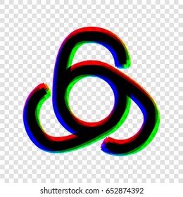 666 sign. Vector. Black icon with red-green-blue contours on transparent background.