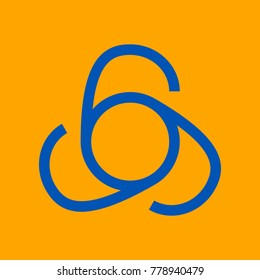 666 sign. Vector. Medium teal blue icon on orange background.