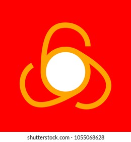 666 sign. Vector. Orange icon with white holes if exist at red background. Isolated.