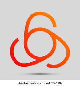 666 sign. Vector. Orange, red-yellow icon with shadow on gray background.