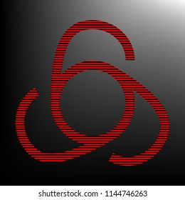 666 sign. Vector. Striped red and black icon at gradient blackish background. Zebra.