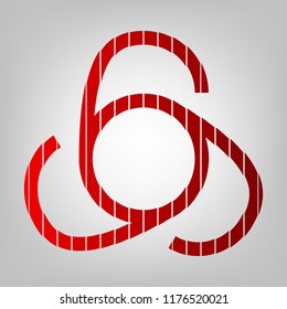 666 sign. Vector. Vertically divided icon with colors from reddish gradient in gray background with light in center.