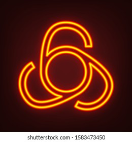 666 sign. Yellow, orange, red neon icon at dark reddish background. Illumination. Illustration.