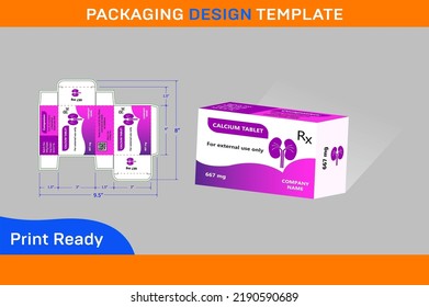 667 mg CALCIUM TABLET BOX PACKAGING DESIGN TEMPLATE 