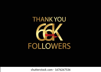 66K, 66.000 Follower celebration logotype. anniversary logo with gold on black background for social media - Vector