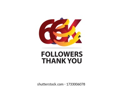 66K, 66.000 Followers Thank you logo  Sign Ribbon Gold space Red and Blue, Yellow number vector illustration for social media, internet - vector