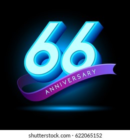 66th Anniversary 3D text with glow effect .celebration vector template design
