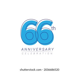66th anniversary blue colored vector design for birthday celebration, isolated on white background