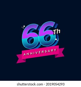 66th anniversary celebration logotype colorful design. Simple and retro anniversary logotype design.