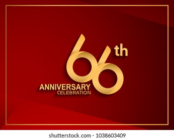 66th anniversary celebration logotype golden color isolated on red color 