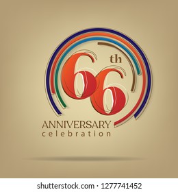 66th Anniversary colorful with brown background, for greeting cards