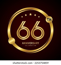 Diseño del logo del 66º aniversario con anillo de oro. Plantilla de vectores de logotipos