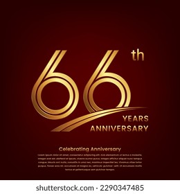 66th Anniversary logo with double line concept design, Golden number for anniversary celebration event. Logo Vector Template