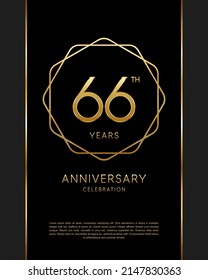 66th anniversary logotype. Anniversary celebration template design with golden ring for booklet, leaflet, magazine, brochure poster, banner, web, invitation or greeting card. Vector illustrations.