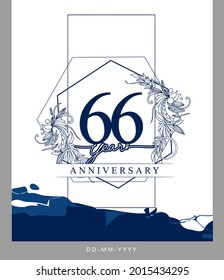 66. Jubiläum-Logo mit handgezeichnet blauer Hintergrundfarbe für Feierlichkeiten, Hochzeit, Grußkarte und Einladung.
