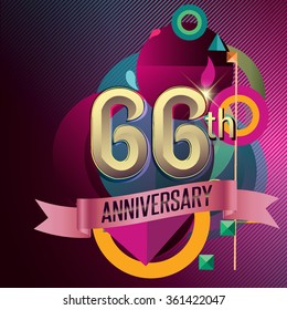 66th Anniversary, Party poster, banner and invitation - background geometric glowing element. Vector Illustration