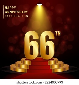 66th Anniversary. Perfect template design with golden podium for celebration events, weddings, greeting cards and invitation cards. Vector illustration