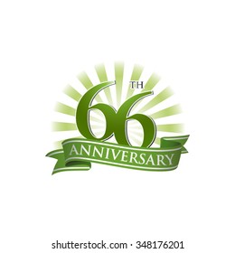66th anniversary ribbon logo with green rays of light