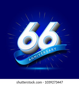 66th Anniversary with ribbon , anniversary template design for web, game , Creative poster, booklet, leaflet, flyer, magazine, invitation card