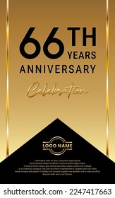 66th Anniversary. Anniversary template design with golden ribbon for birthday celebration event. Vector Template Illustration