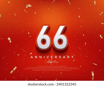 66th Anniversary. with white 3d numbers on fancy red background. Premium vector background for greeting and celebration.